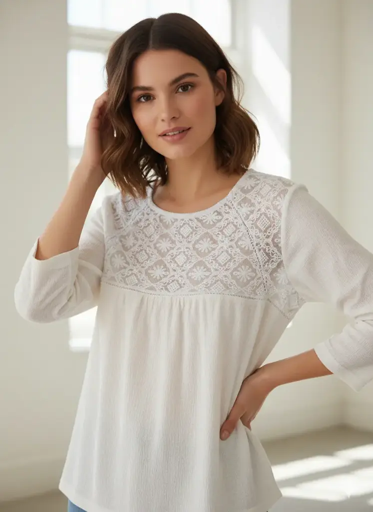 White lace yoke top