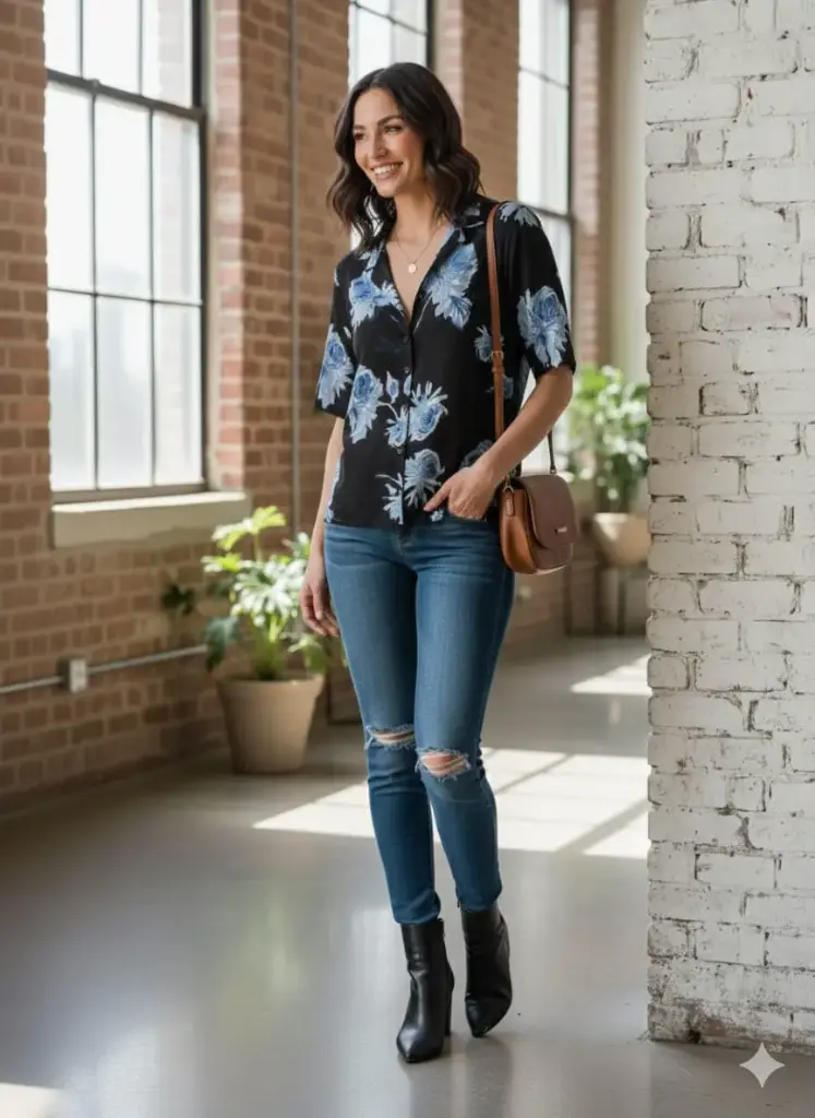 Printed collared shirt