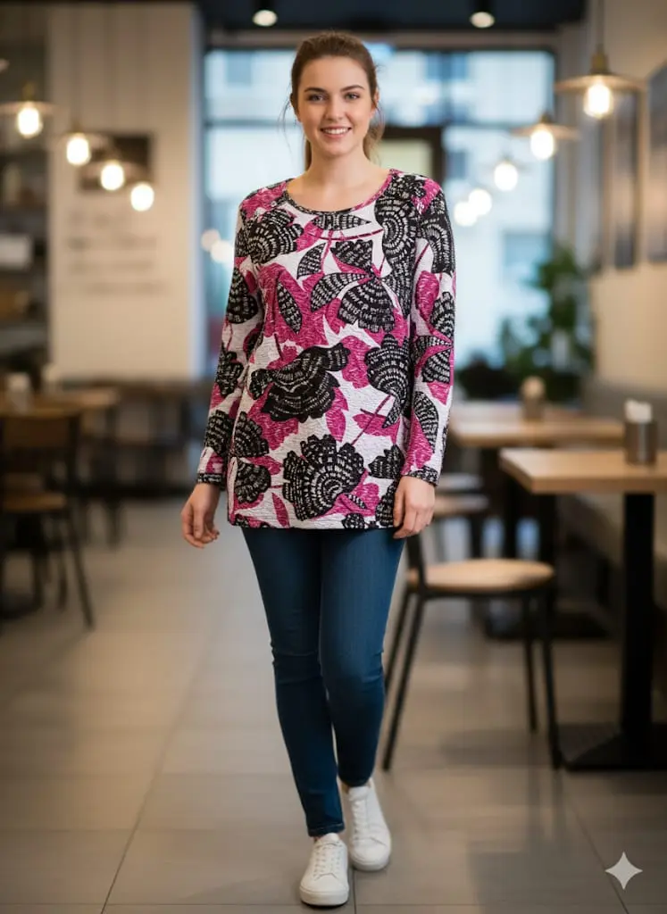 Long sleeve kurti with flower print