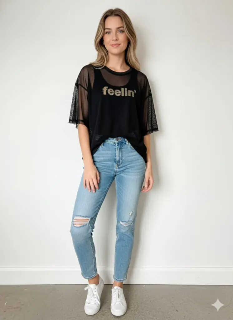Zara Black Oversized Mesh T-Shirt