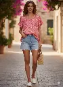Pink Ruffle Sleeve Chiffon Tunic