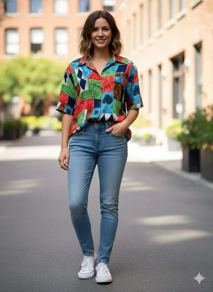 Retro Abstract Print Camp Shirt