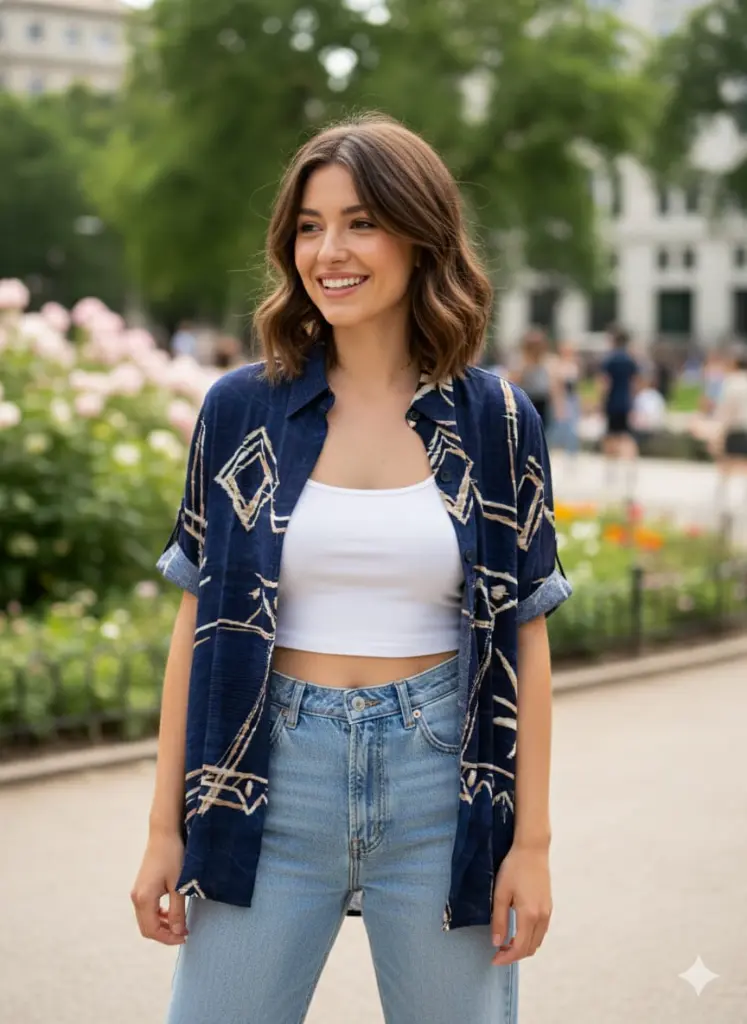 Geometric Navy Cuban Shirt