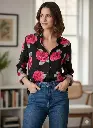 Rose Print Stand Collar shirt