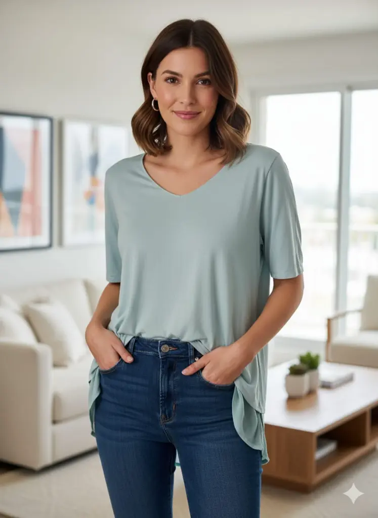 Mint Green Knit Top with Chiffon Detail