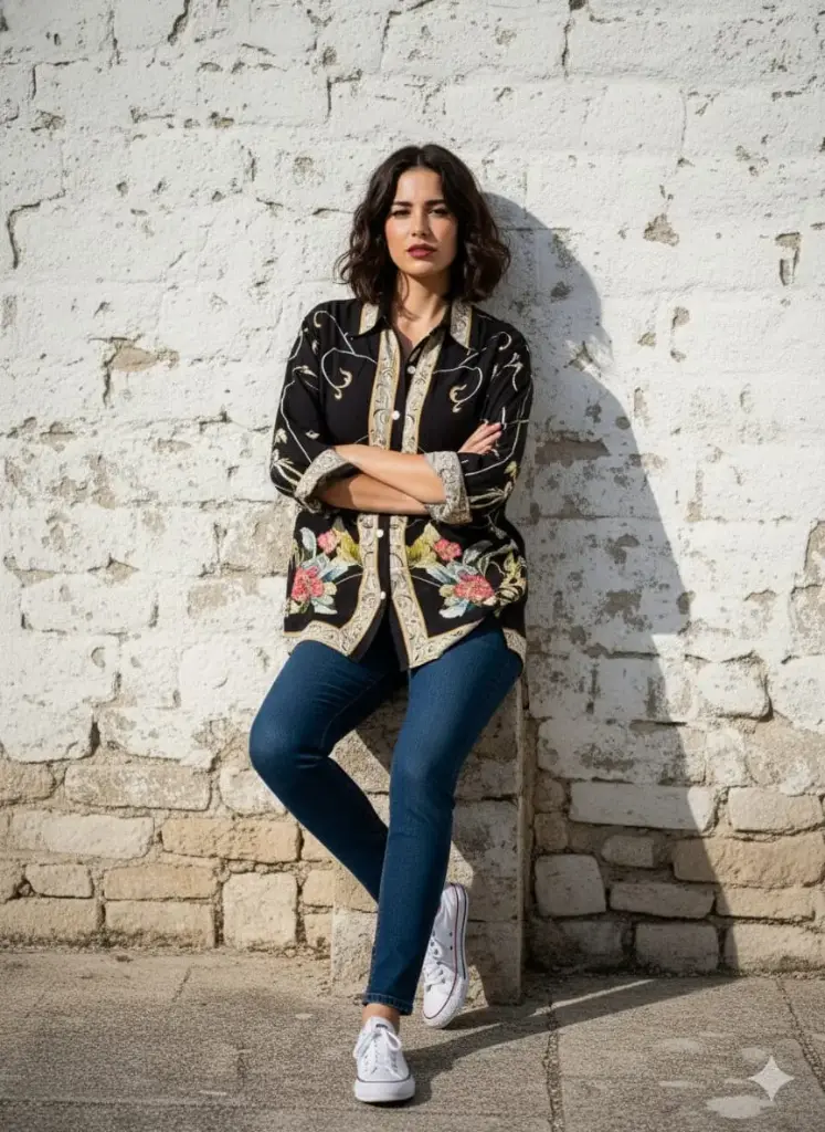 Satin Effect Scarf Print Shirt